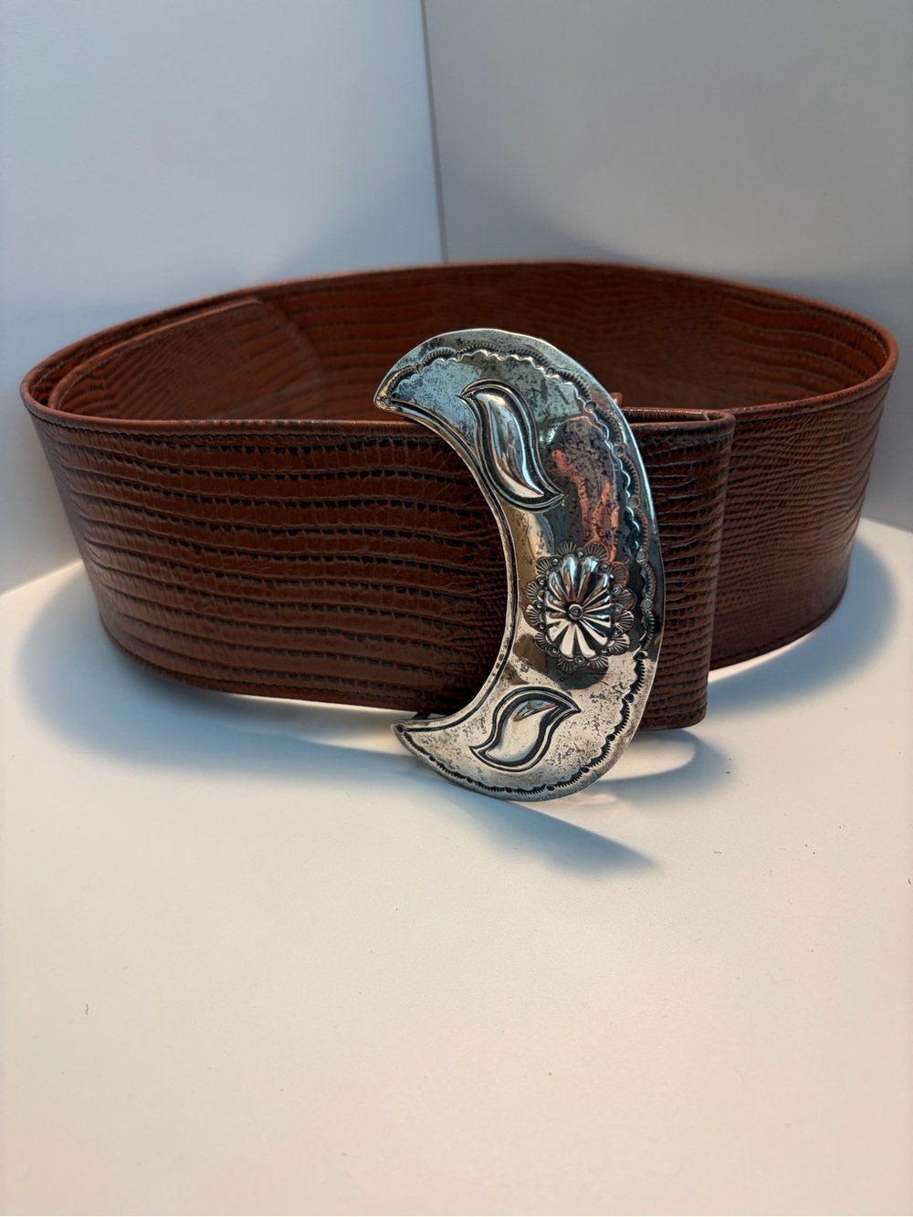 Brown Leather Belt With Silver Buckle